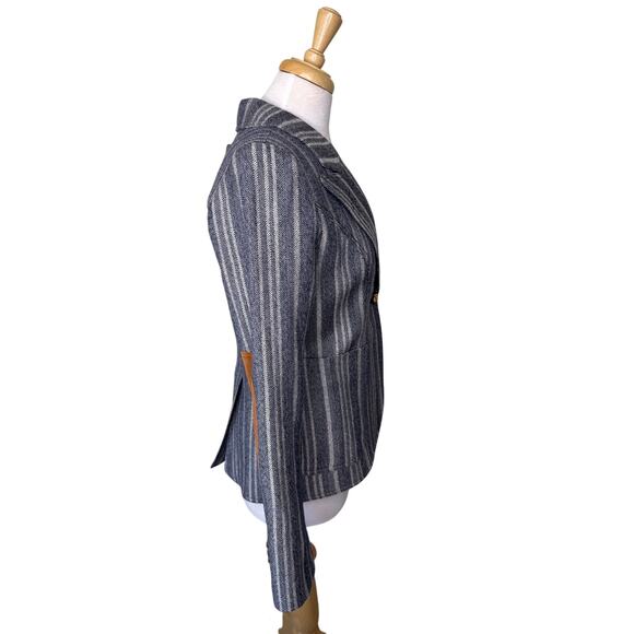 SMYTHE Duchess Tweed Wool Striped Single Button Suede Elbow Patches Blazer Gray - Picture 10 of 10